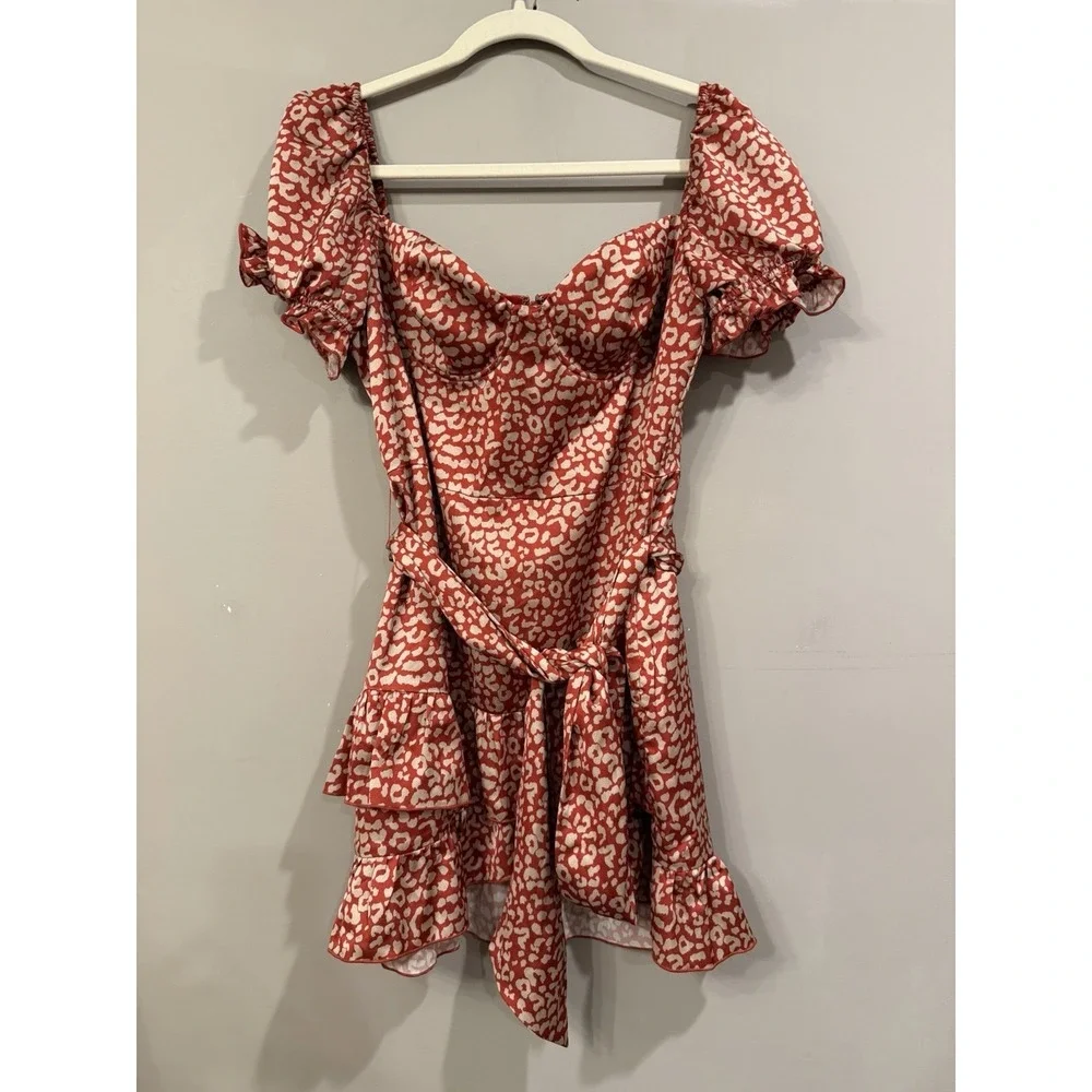 Revolve Majorelle Shiloh Leopard Print Mini Dress In‎ Red Size L